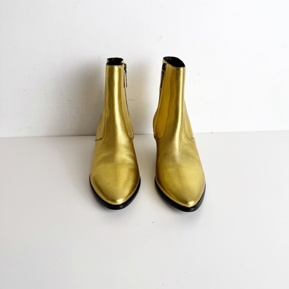 NWT Saint Laurent West 45 Gold Ankle Boots size 37.5 - Picture 2 of 10
